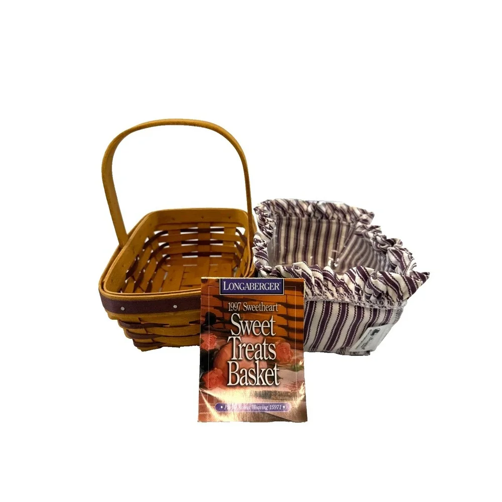 1997 Longaberger Sweet Treats Purple Trim Basket w/Red Stripe Liner & Protector